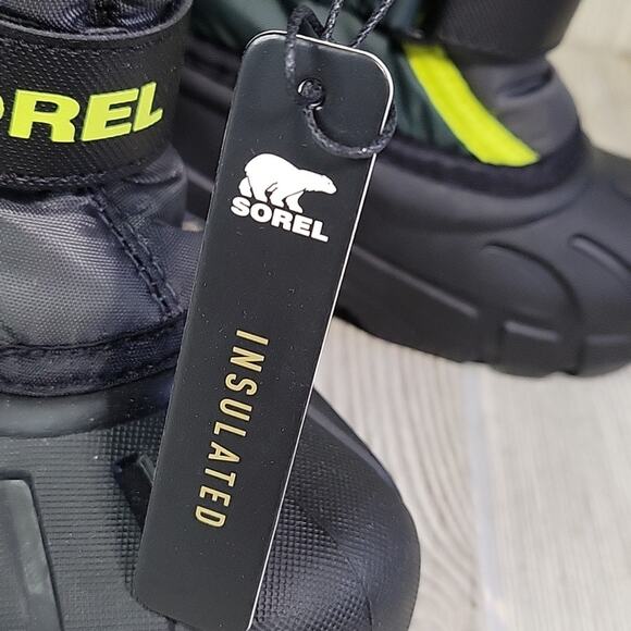 Sorel Flurry Winter Snow Boots Green Black Waterproof Kids Toddler Size 9 NIB - Picture 3 of 14